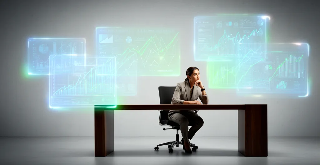 Entrepreneur analysant des documents fiscaux dans un bureau moderne avec des graphiques de trésorerie