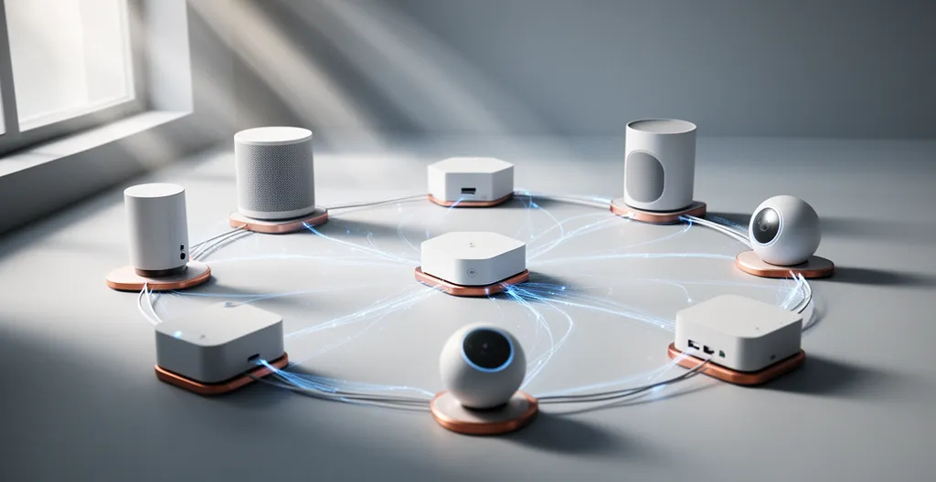 Réseau d'objets connectés interconnectés dans un espace moderne