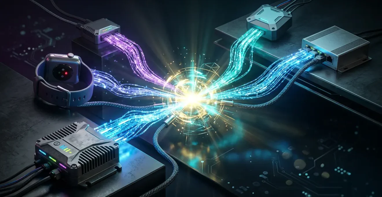 Visualisation d'un écosystème de données IoT avec flux de données entre objets connectés et plateforme d'analyse pour la monétisation