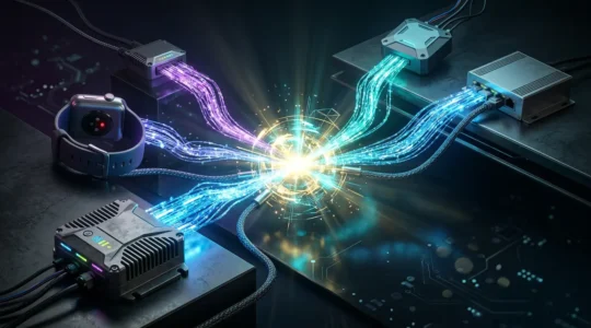 Visualisation d'un écosystème de données IoT avec flux de données entre objets connectés et plateforme d'analyse pour la monétisation