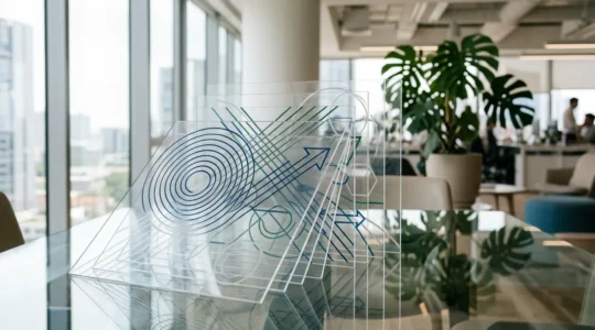 Tableau de bord stratégique avec des indicateurs de performance clés dans un environnement de bureau moderne