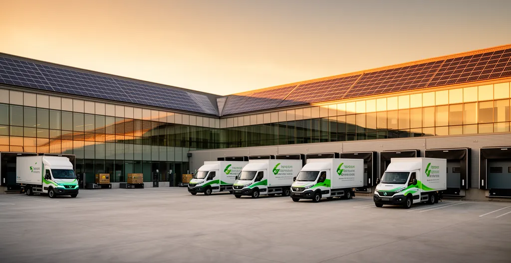 Optimisation logistique avec camions modernes et entrepôt technologique