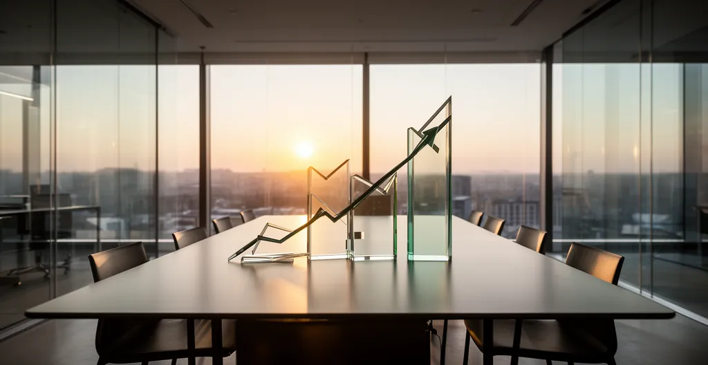 Vue stratégique d'un bureau moderne montrant des graphiques de progression et des indicateurs de performance pour illustrer le retour sur investissement du coaching en entreprise