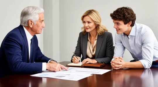 Réunion d'affaires en entreprise familiale autour d'une table de conseil