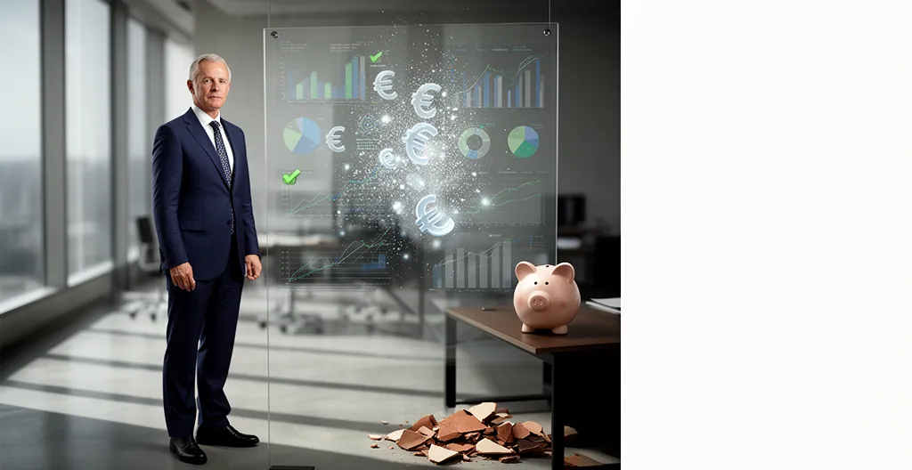 Entrepreneur analysant métriques et données sur tableau transparent dans bureau moderne