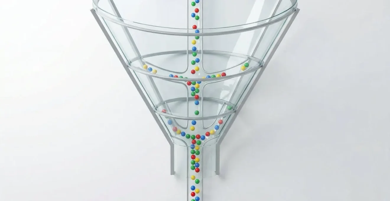 Vue aérienne d'un entonnoir de vente avec des points de friction visualisés