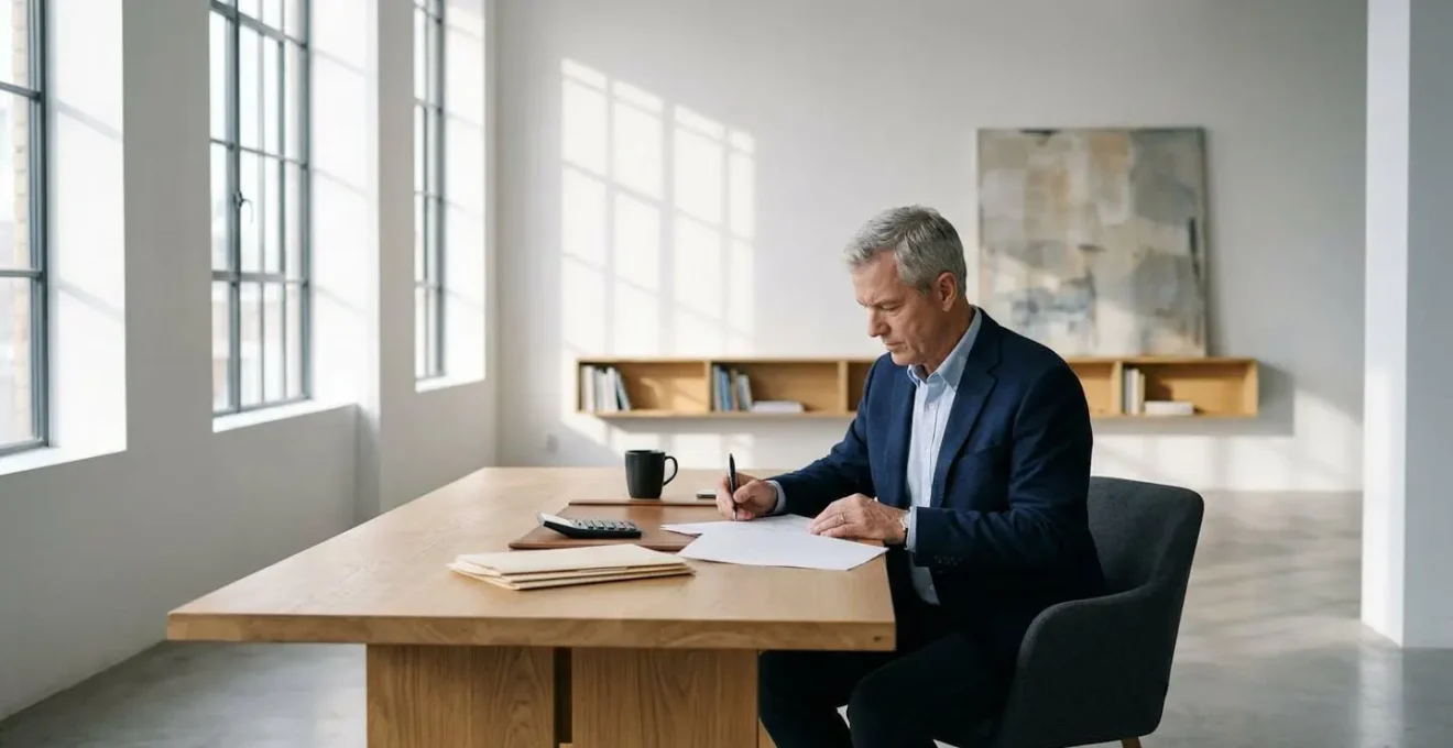 Gérant d'entreprise familiale analysant les documents de protection sociale