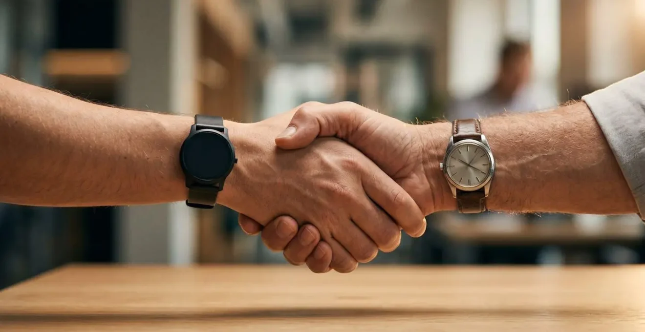 Poignée de main professionnelle symbolisant un accord de mentorat dans un environnement moderne