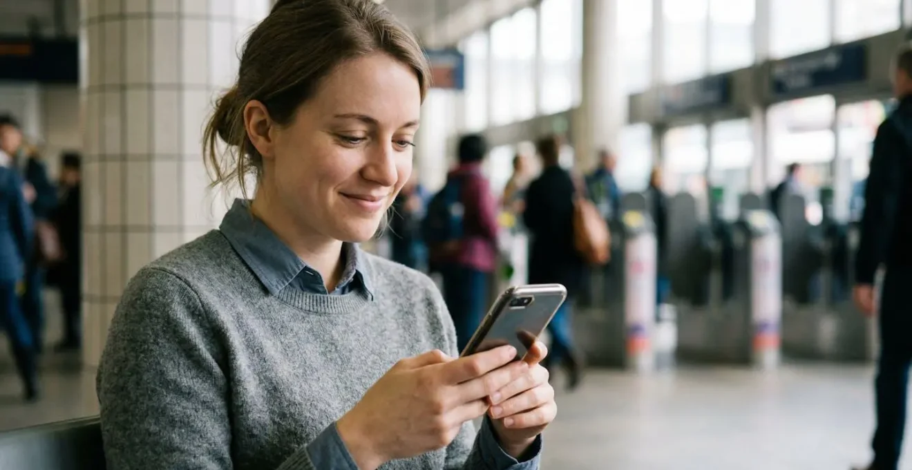 Personne utilisant intuitivement une application de mobilité dans un contexte urbain dynamique