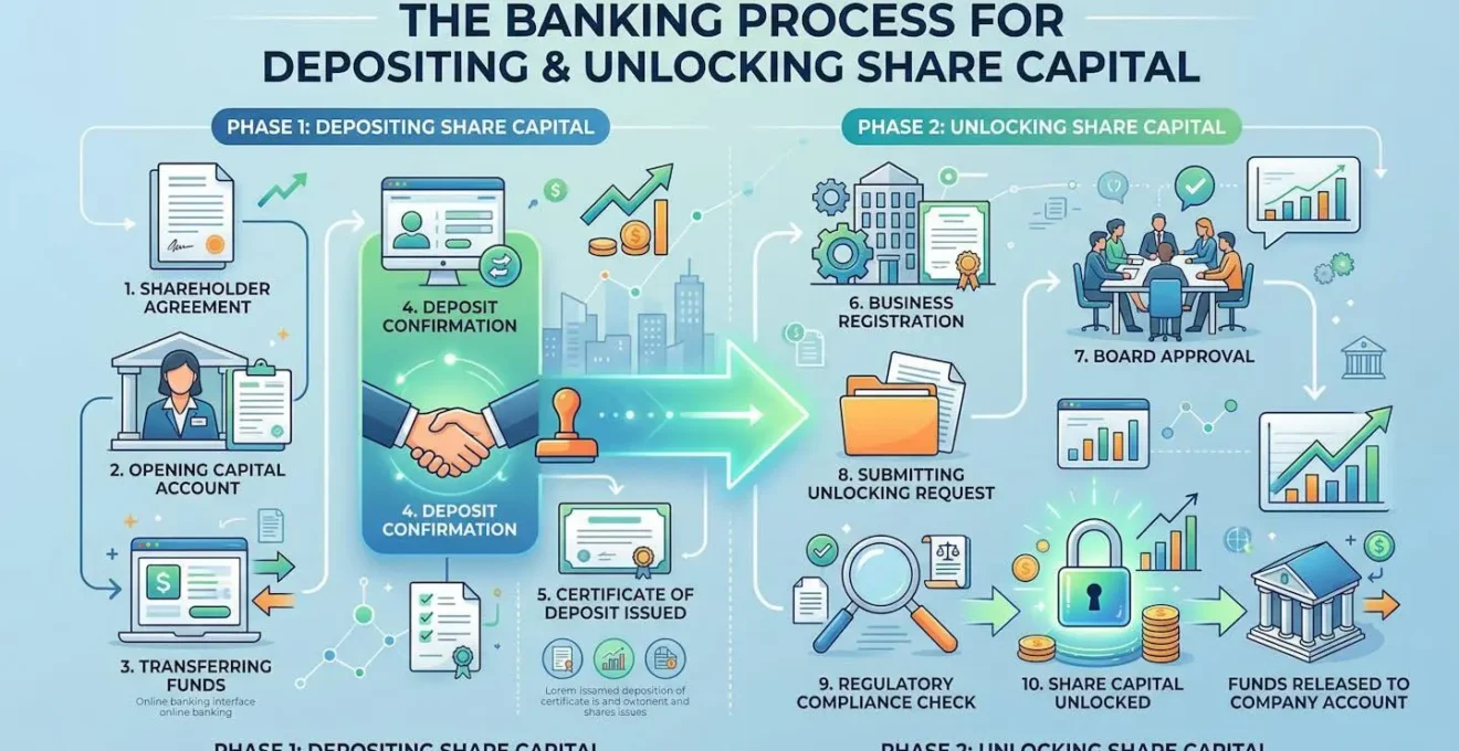 Visualisation du processus bancaire de dépôt et déblocage du capital social